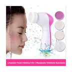 Limpiador facial eléctrico blanco y rosa con cinco cabezales