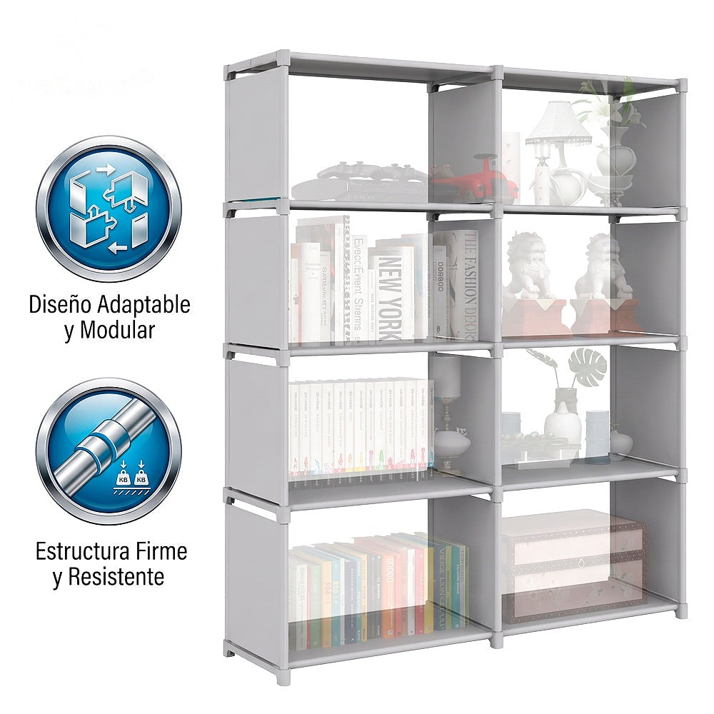 Librero organizador modular de 8 compartimentos
