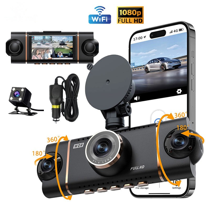 Cámara de tablero de 4 canales para auto con WiFi y GPS