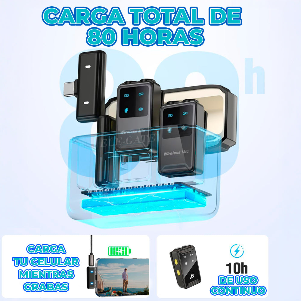 Juego de micrófonos lavalier con receptores y base de carga