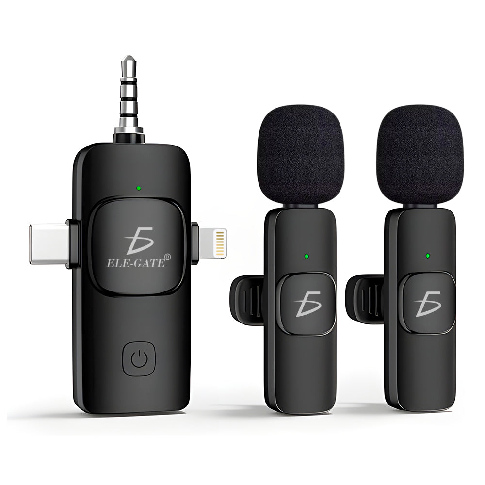 Micrófono lavalier inalámbrico con conectores para celular