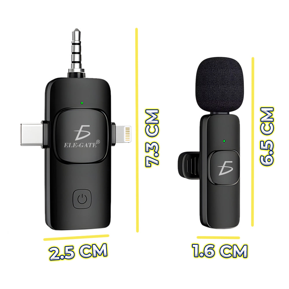 Micrófono lavalier inalámbrico con conectores para celular