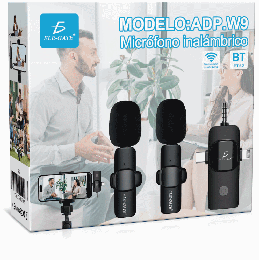 Micrófono lavalier inalámbrico con conectores para celular