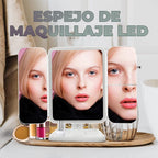 Espejo de maquillaje de tres pliegues con luz LED