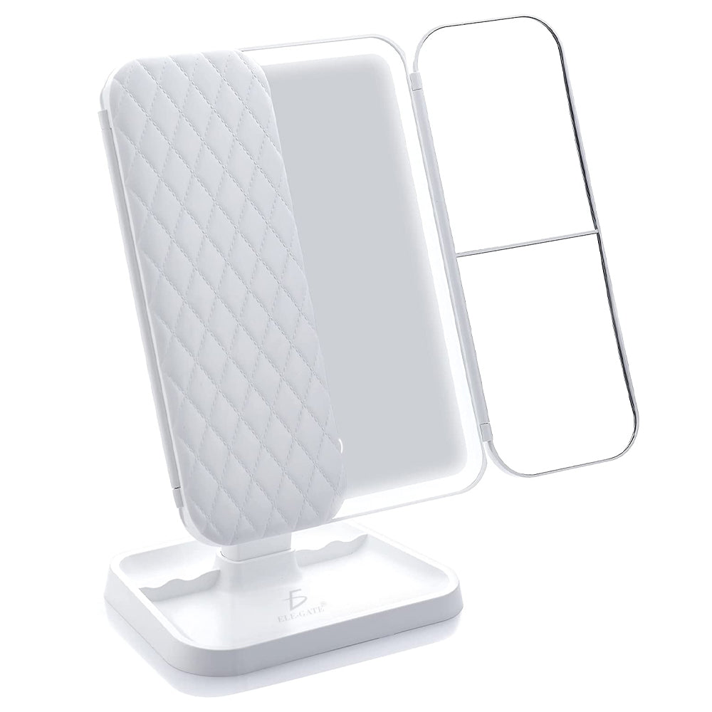 Espejo de maquillaje de tres pliegues con luz LED