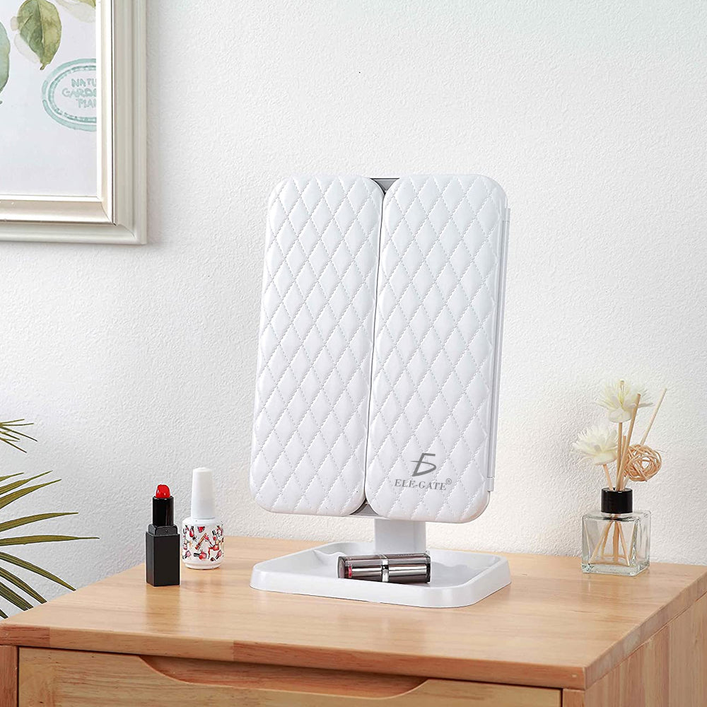 Espejo de maquillaje de tres pliegues con luz LED