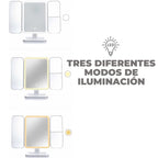 Espejo de maquillaje de tres pliegues con luz LED