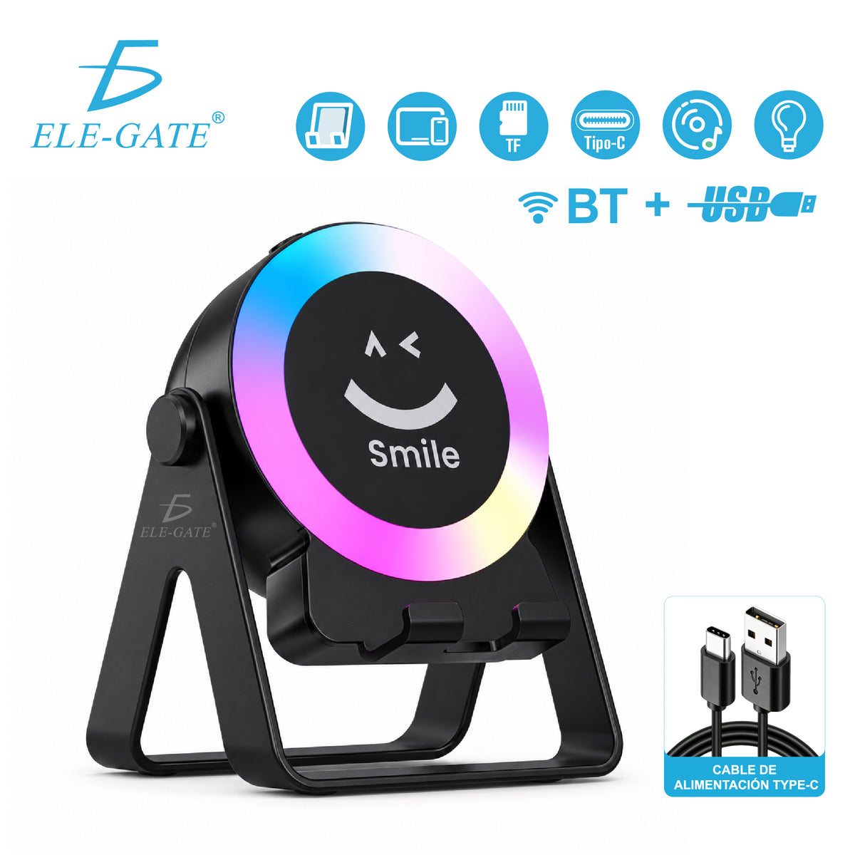 Soporte para celular y tablet con bocina Bluetooth