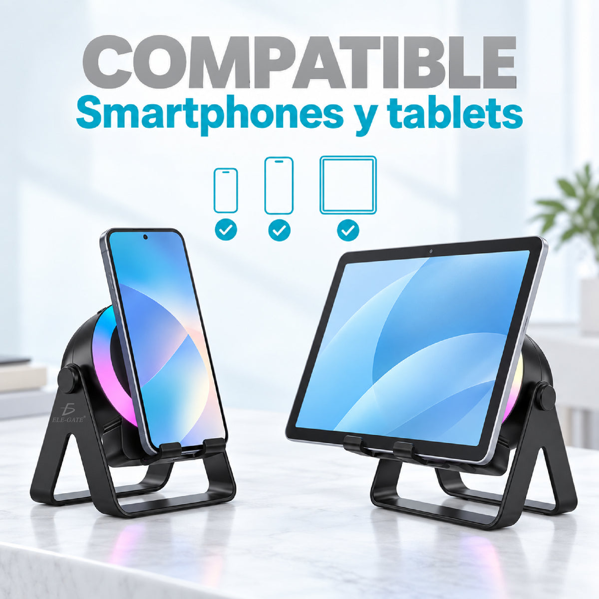 Soporte para celular y tablet con bocina Bluetooth