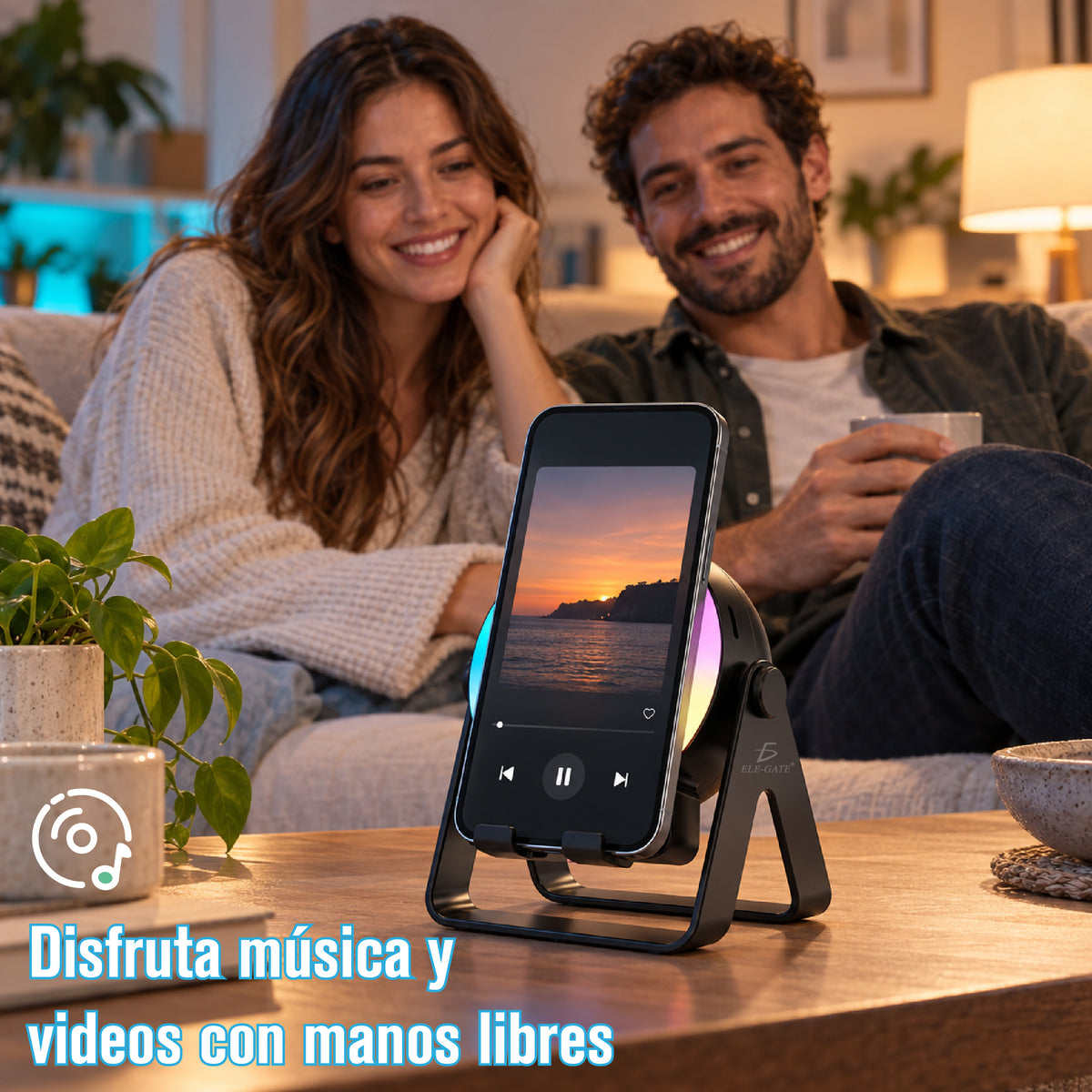 Soporte para celular y tablet con bocina Bluetooth