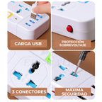 Regleta de escritorio con 3 tomas y puertos USB
