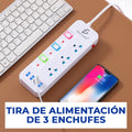 Regleta de escritorio con 3 tomas y puertos USB