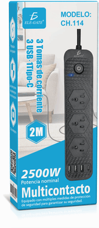 Multicontacto con clavijas, puertos USB y USB-C