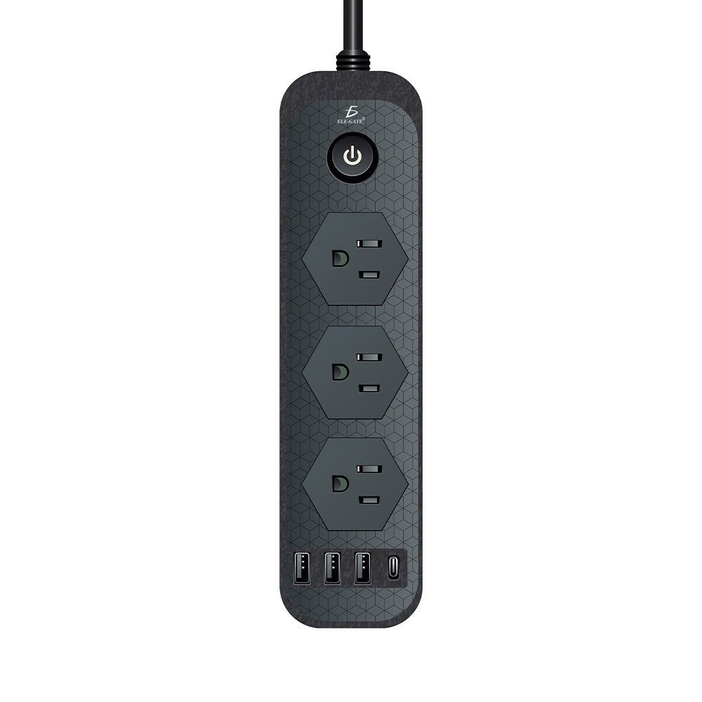 Multicontacto con 3 clavijas, 3 USB y 1 USB-C