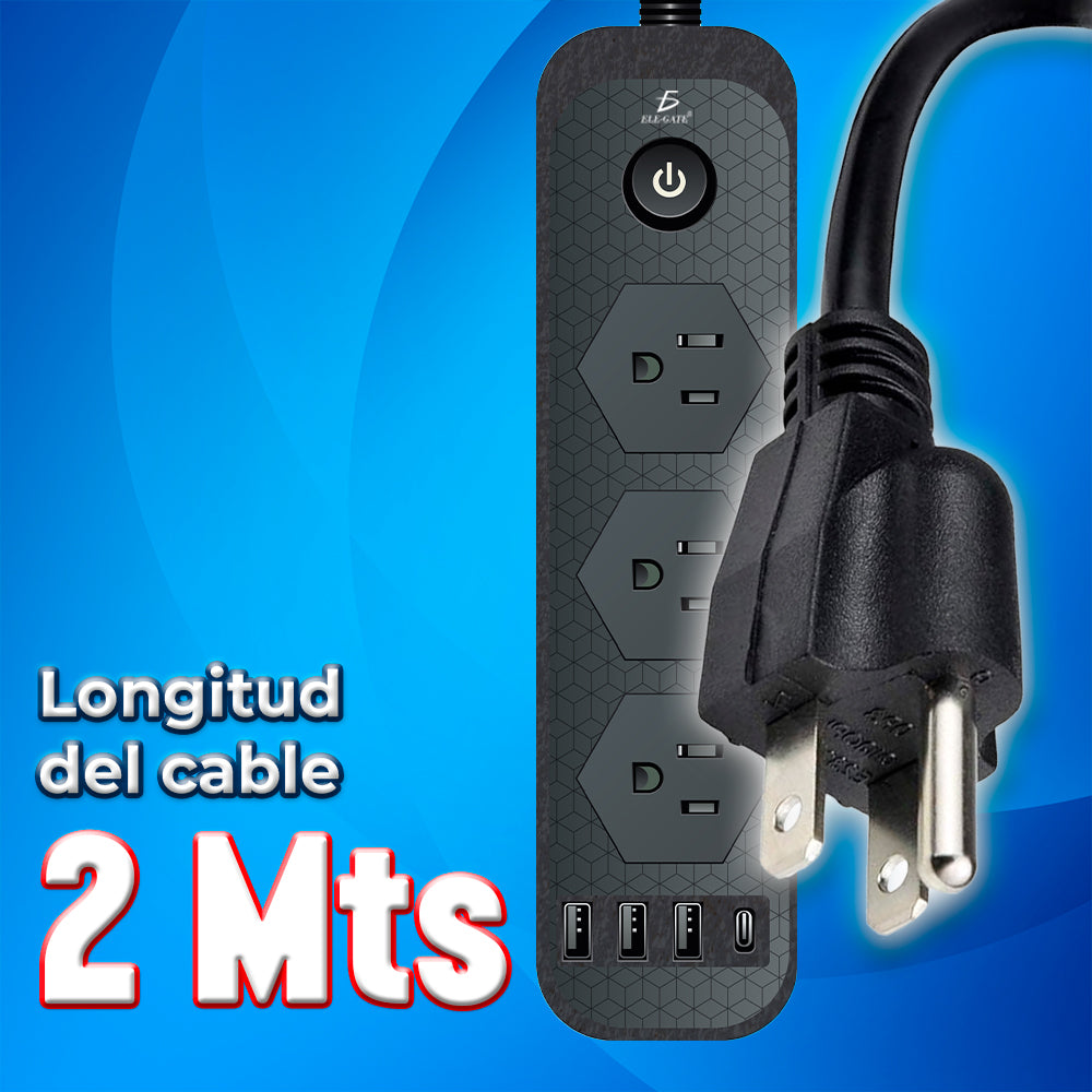 Multicontacto con clavijas, puertos USB y USB-C