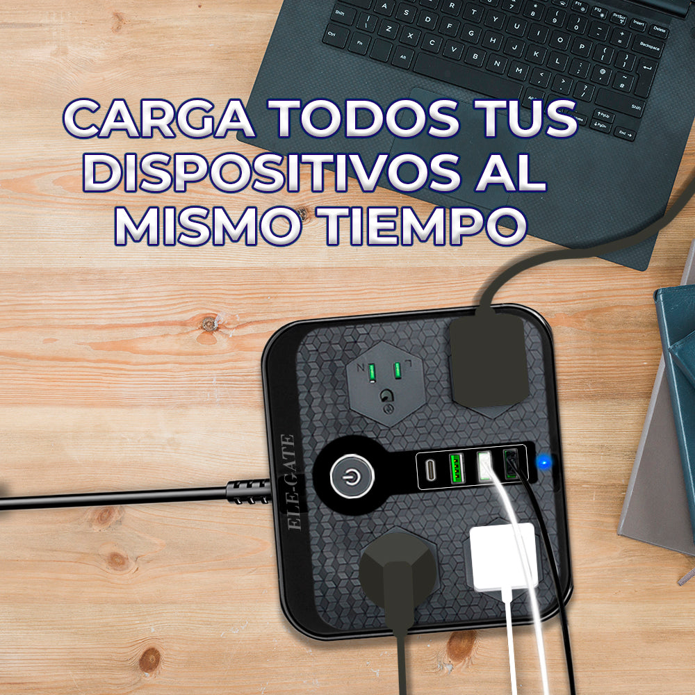 Multicontacto con clavijas universales y puertos USB y USB-C