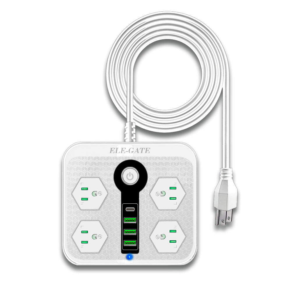 Multicontacto con clavijas universales y puertos USB y USB-C