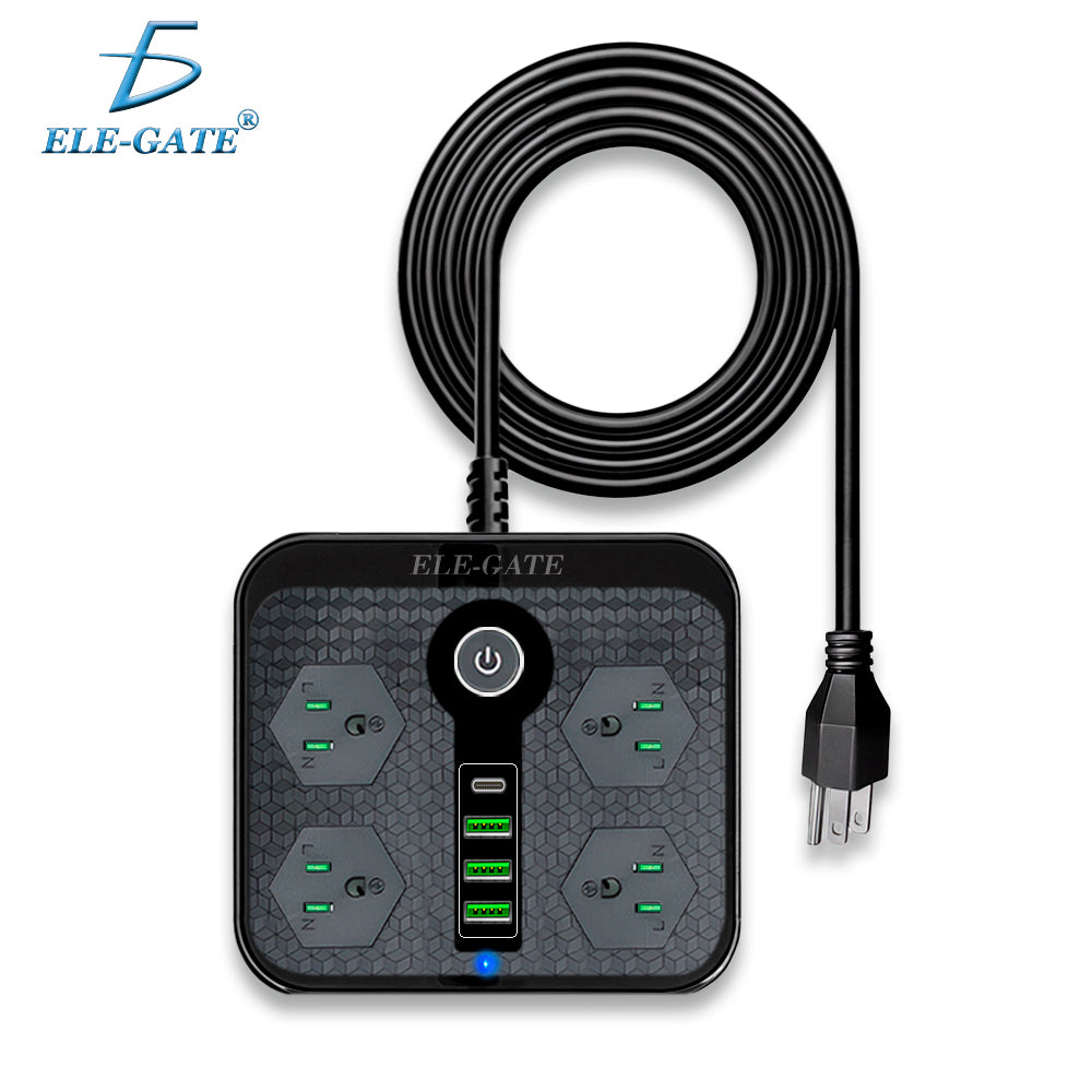 Multicontacto con clavijas universales y puertos USB y USB-C