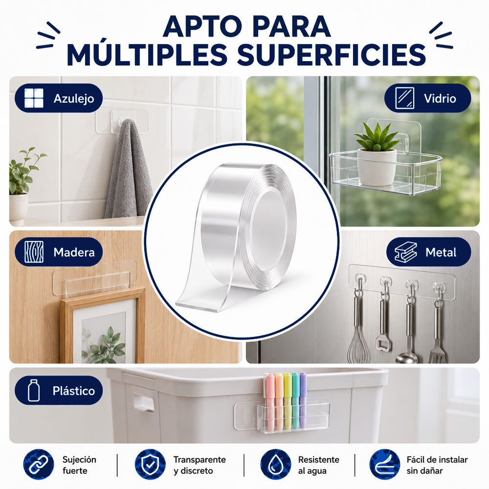 Rollo de cinta nano gel transparente de doble cara