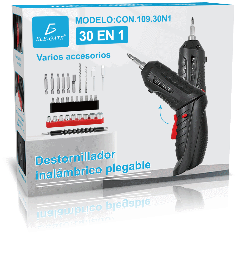 Destornillador eléctrico negro con luz LED