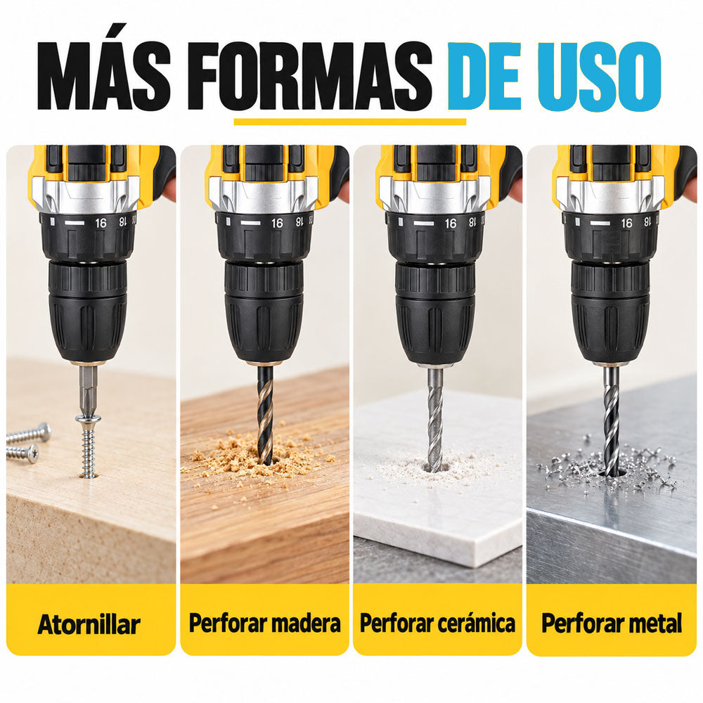 Taladro atornillador inalámbrico amarillo y negro
