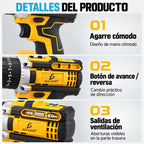 Taladro atornillador inalámbrico amarillo y negro