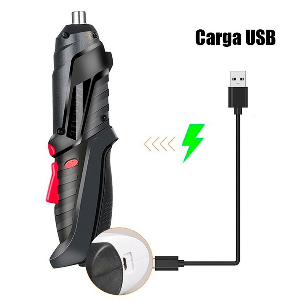 Destornillador eléctrico negro con luz LED