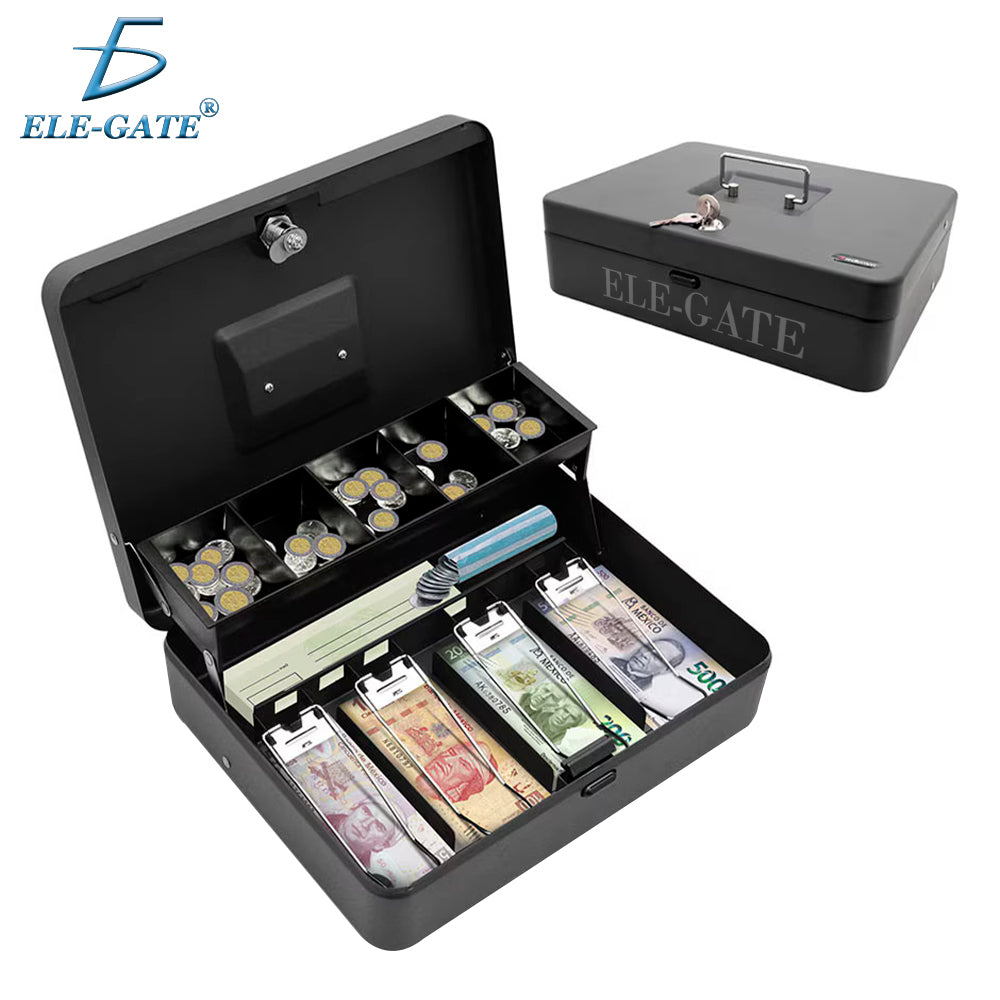 Caja metálica para efectivo y monedas con cerradura