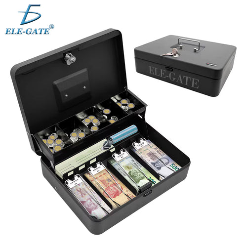 Caja metálica para efectivo y monedas con cerradura