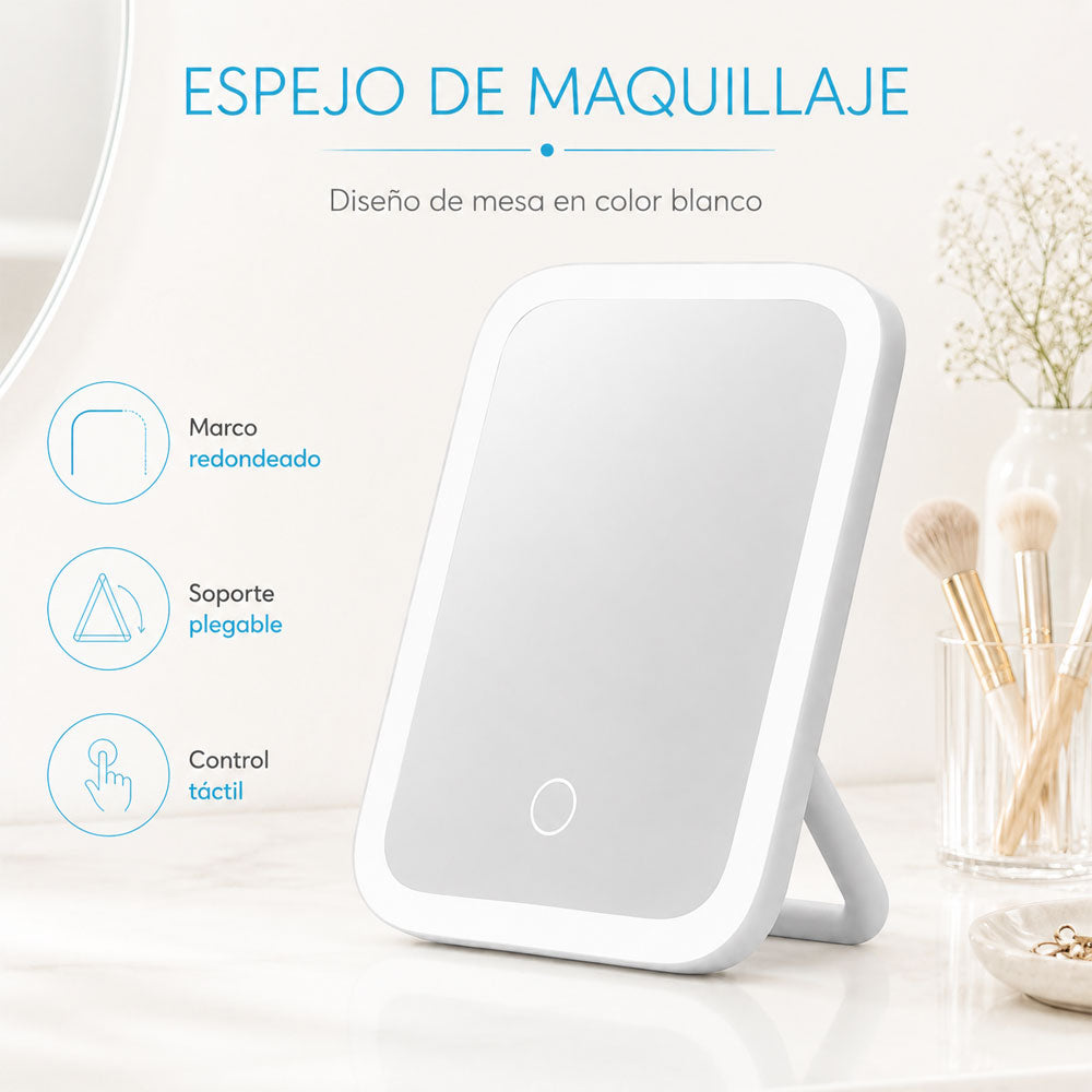 Espejo LED blanco plegable con soporte