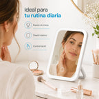 Espejo LED plegable para maquillaje con control táctil