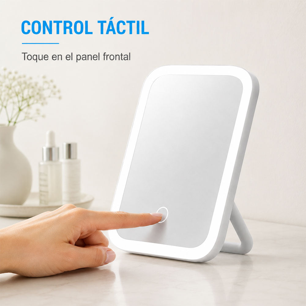 Espejo LED blanco plegable con soporte