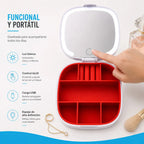 Organizador de joyas con espejo LED y carga USB