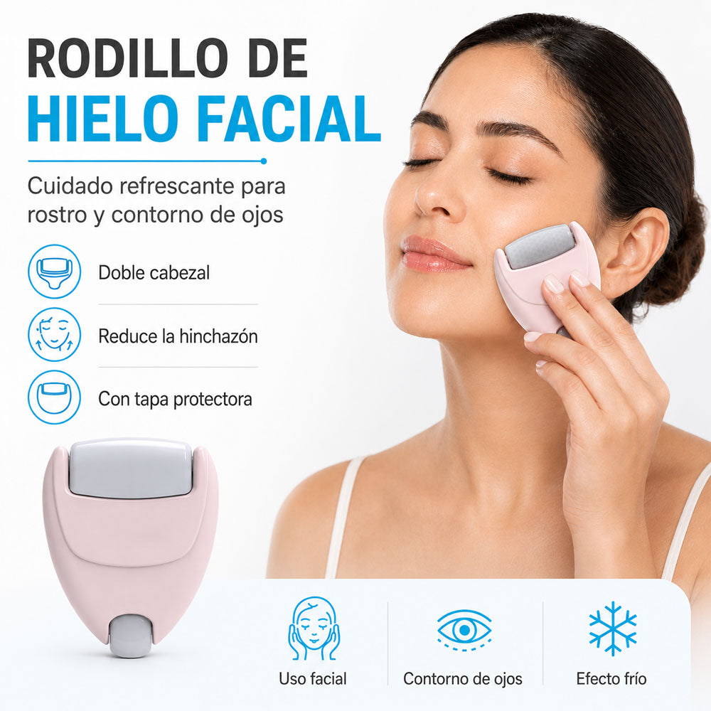Rodillo facial rosa de doble cabezal con tapas