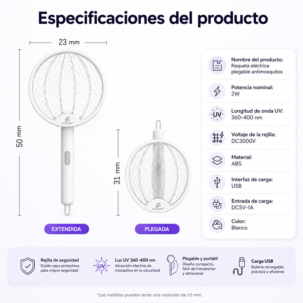 Mata moscas y mosquitos eléctrico recargable con luz UV