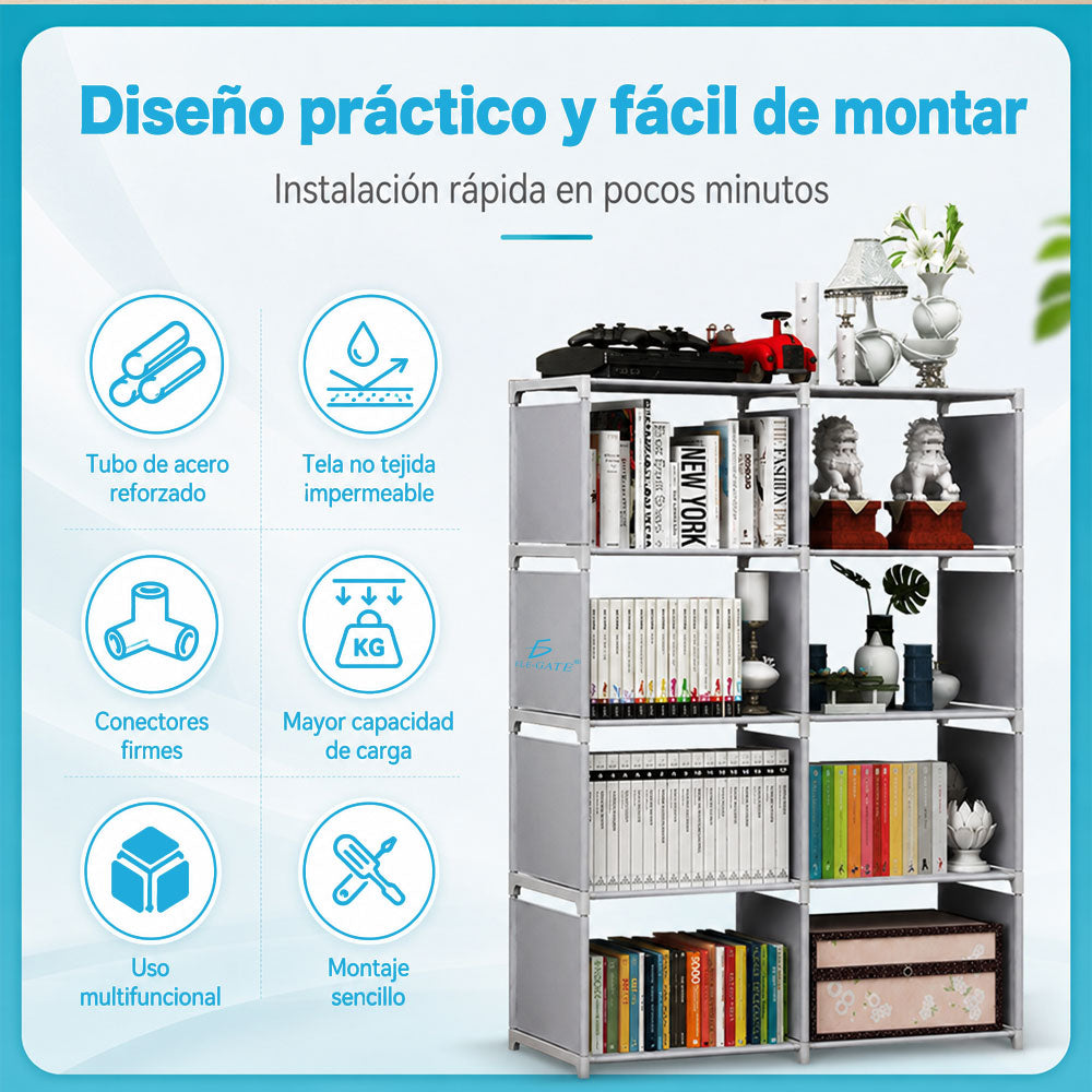 Librero organizador modular de 8 compartimentos