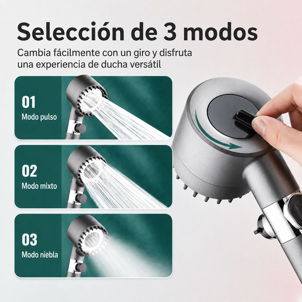 Regadera de mano de alta presión con 3 modos y pausa