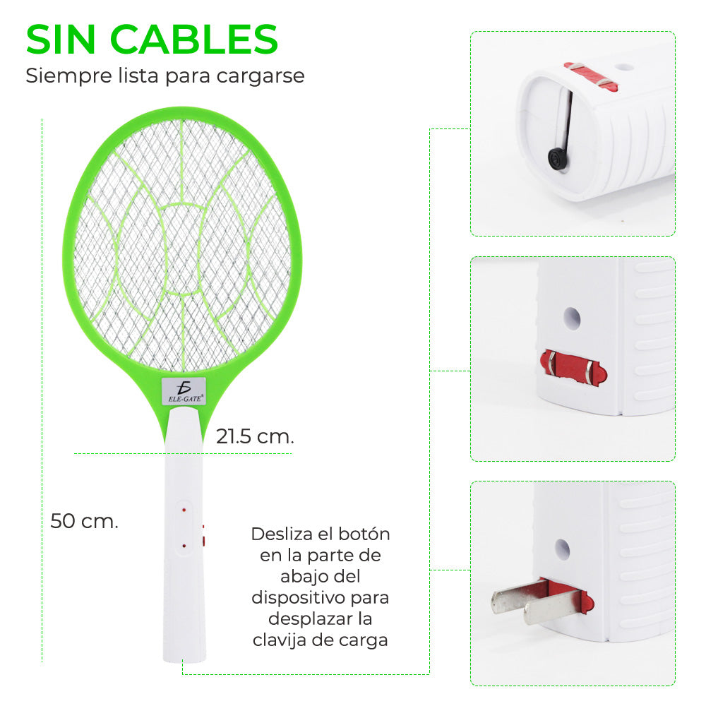 Raqueta eléctrica mata mosquitos recargable con lámpara LED