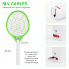 Raqueta eléctrica mata mosquitos recargable con lámpara LED