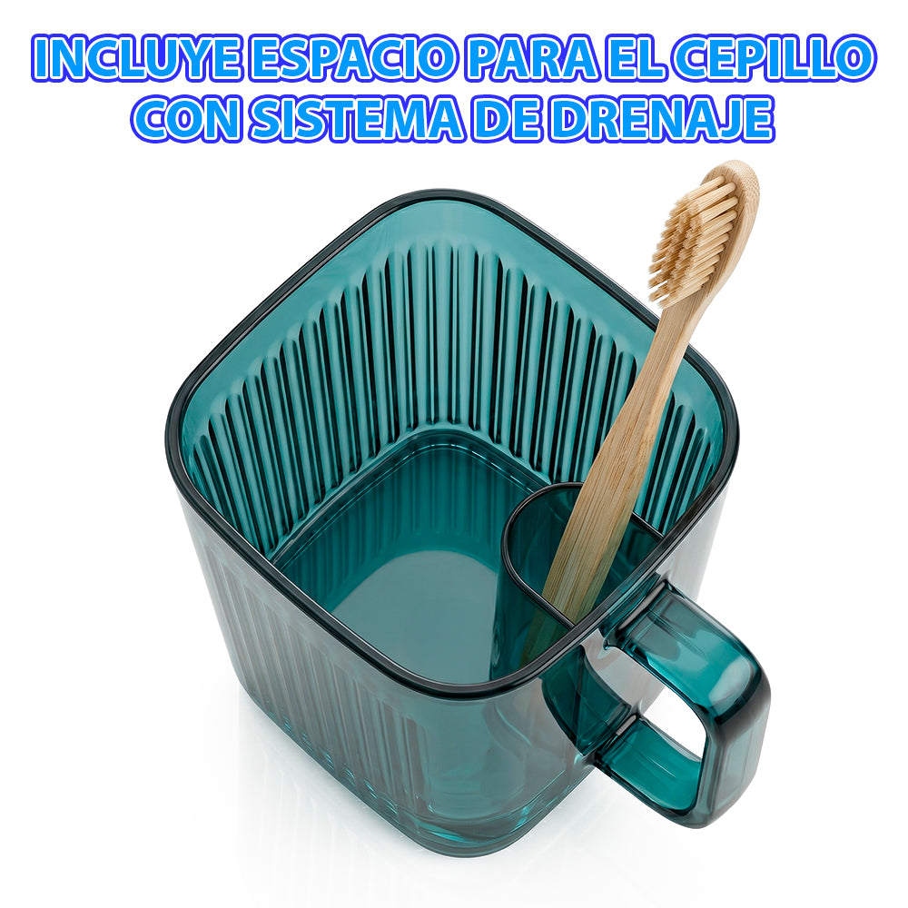 Vaso organizador verde transparente con porta cepillo