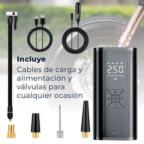 Bomba de aire con batería, luz y pantalla LCD para llantas de coche y bici