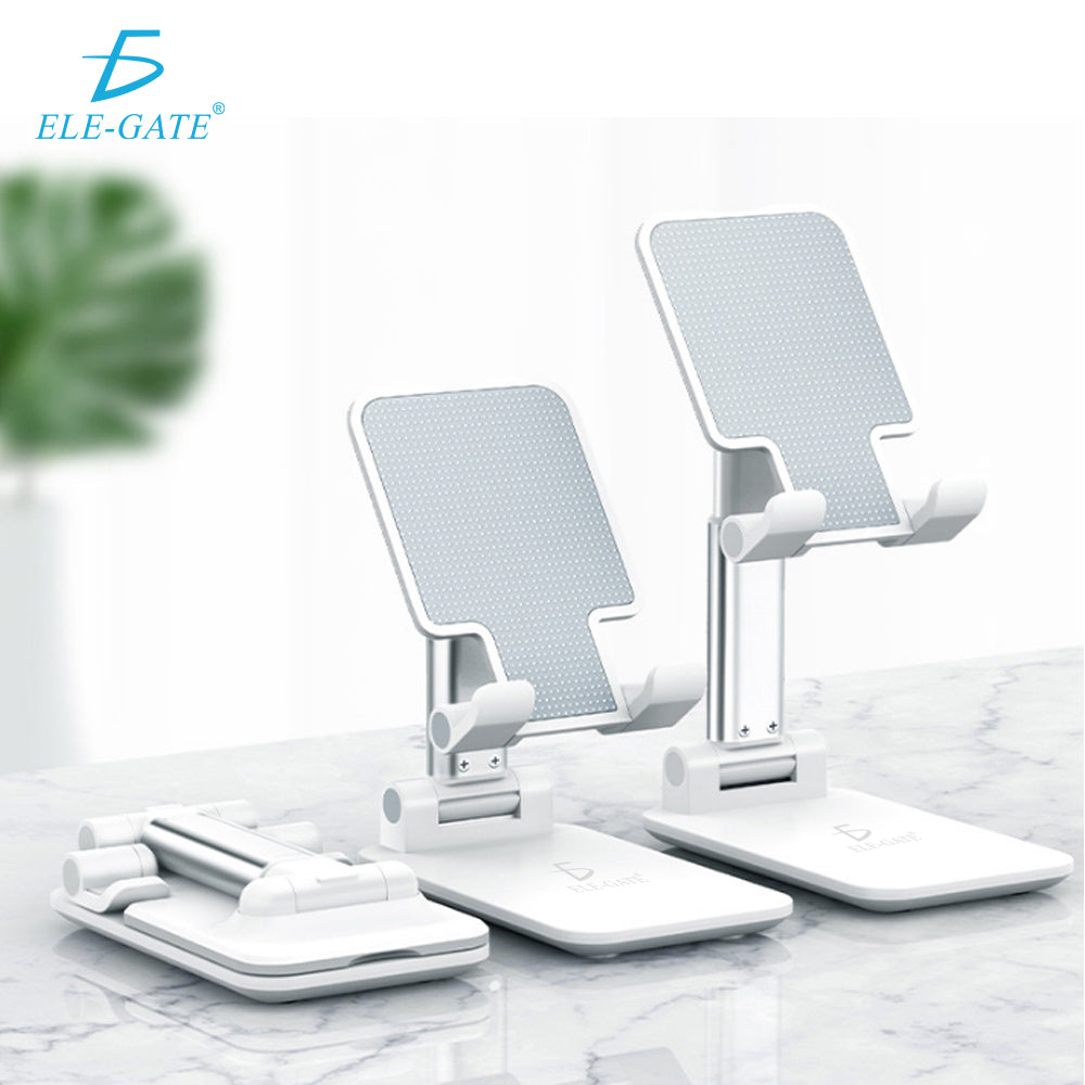 Soporte plegable para celular sobre un escritorio