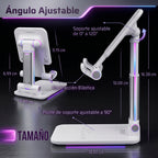Soporte plegable para celular sobre un escritorio