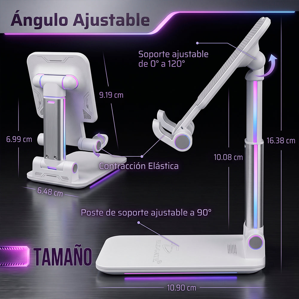 Soporte plegable para celular sobre un escritorio