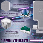 Soporte plegable para celular sobre un escritorio