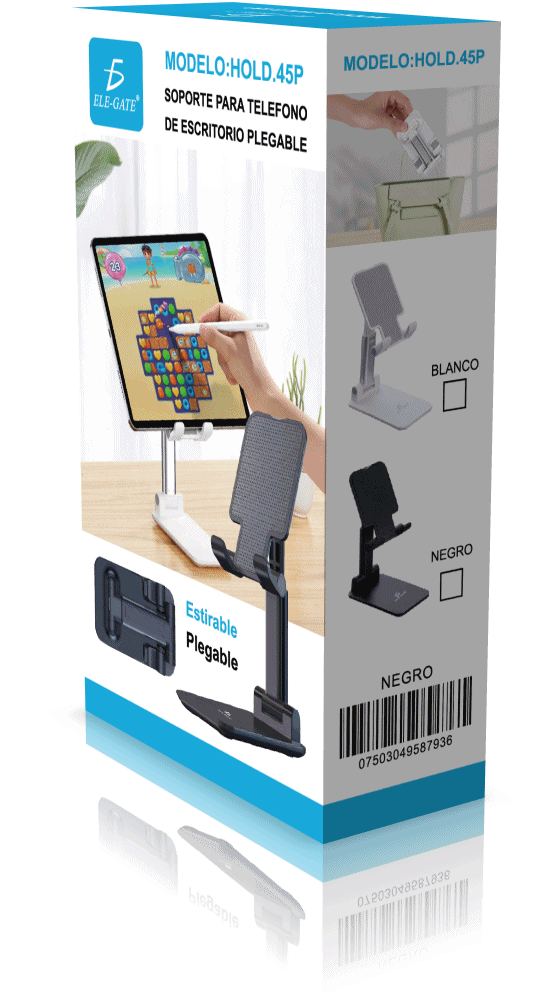 Soporte plegable para celular sobre un escritorio