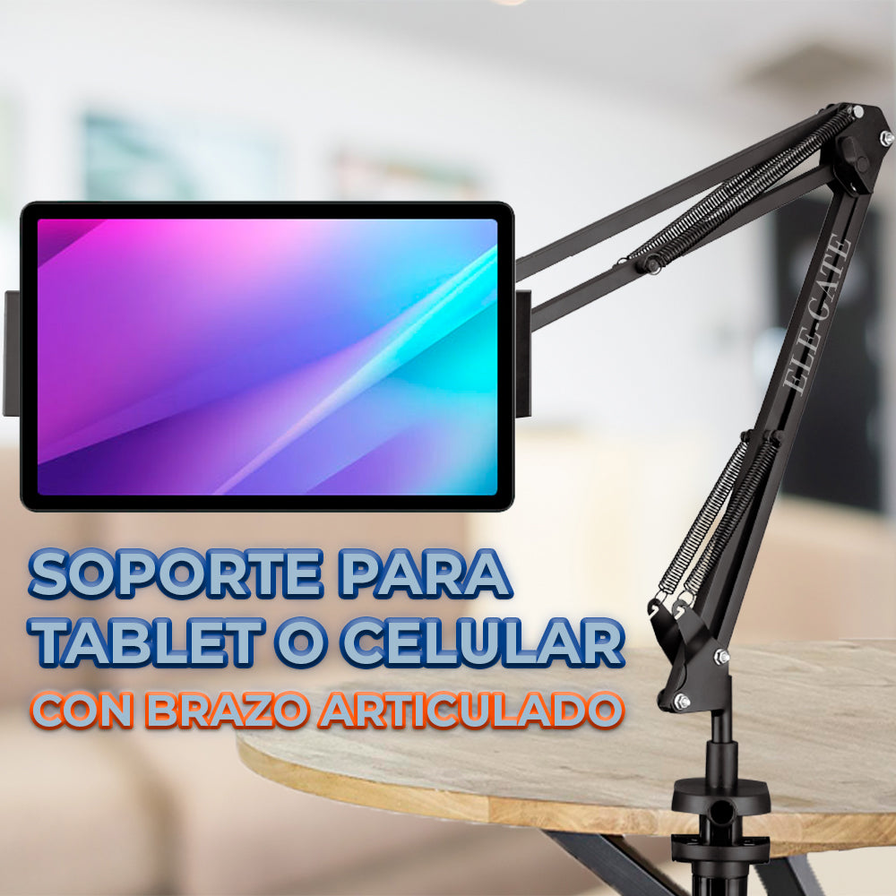 Soporte articulado de escritorio para tablet y celular con abrazadera