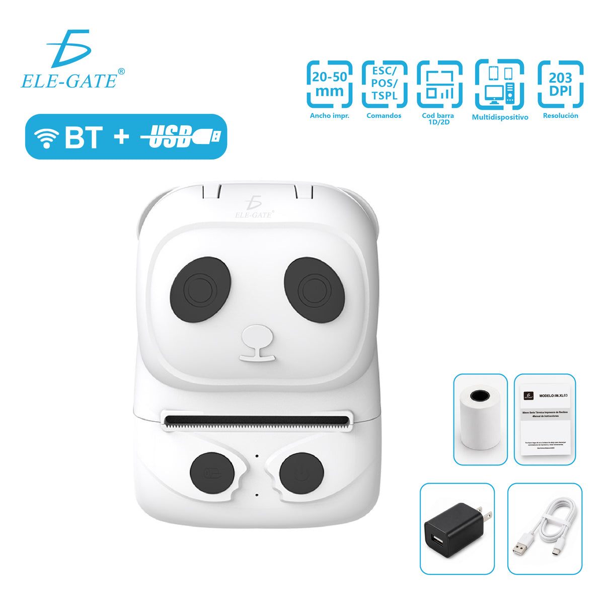 Mini impresora de etiquetas Bluetooth estilo panda