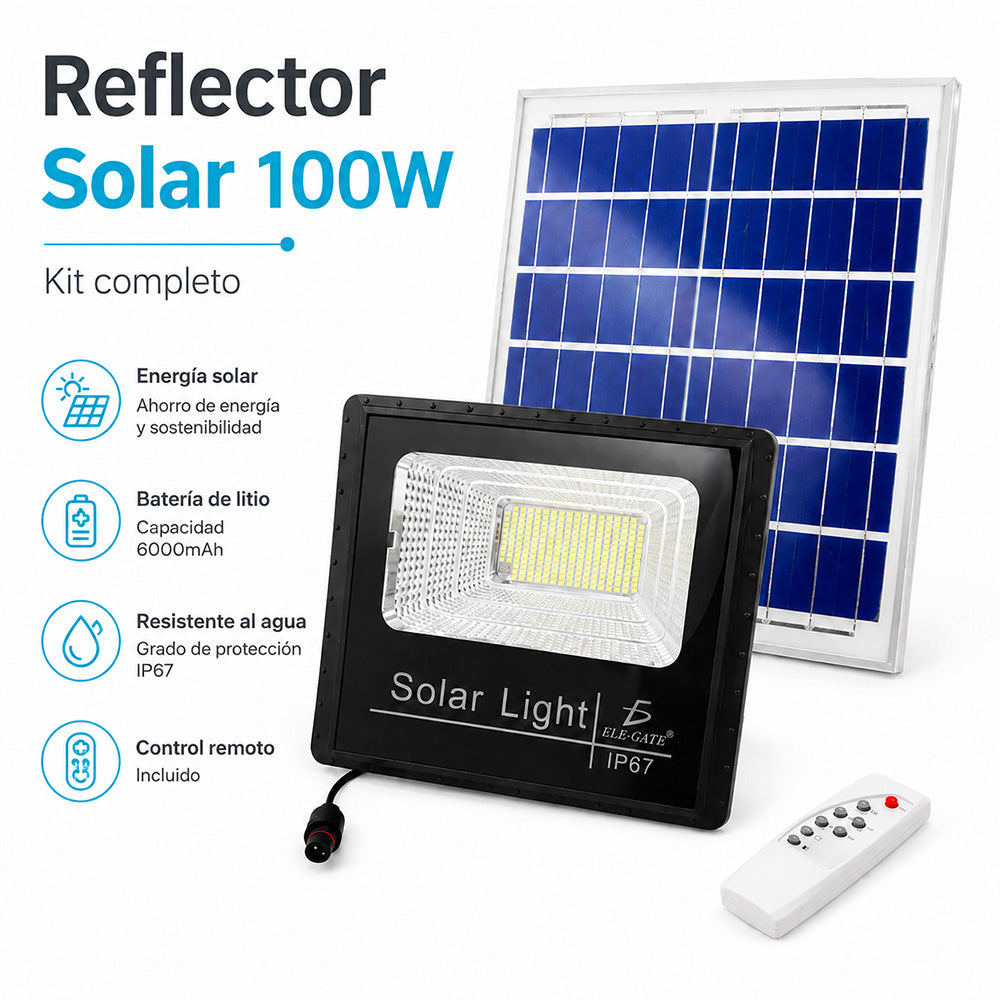 Reflector LED de 100 W con panel solar