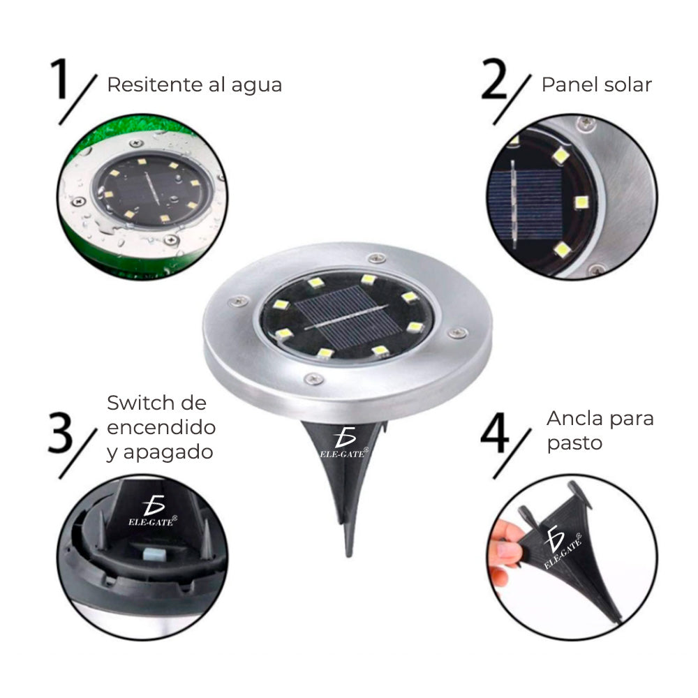 Caja con 4 lámparas solares de piso para jardín